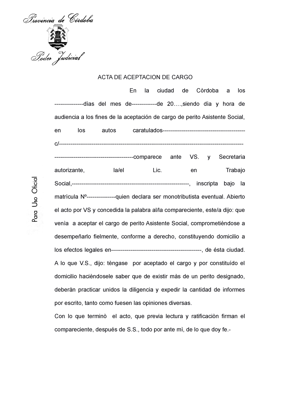 Acta Aceptacion De Cargo Acta De Aceptacion De Cargo En La Ciudad De