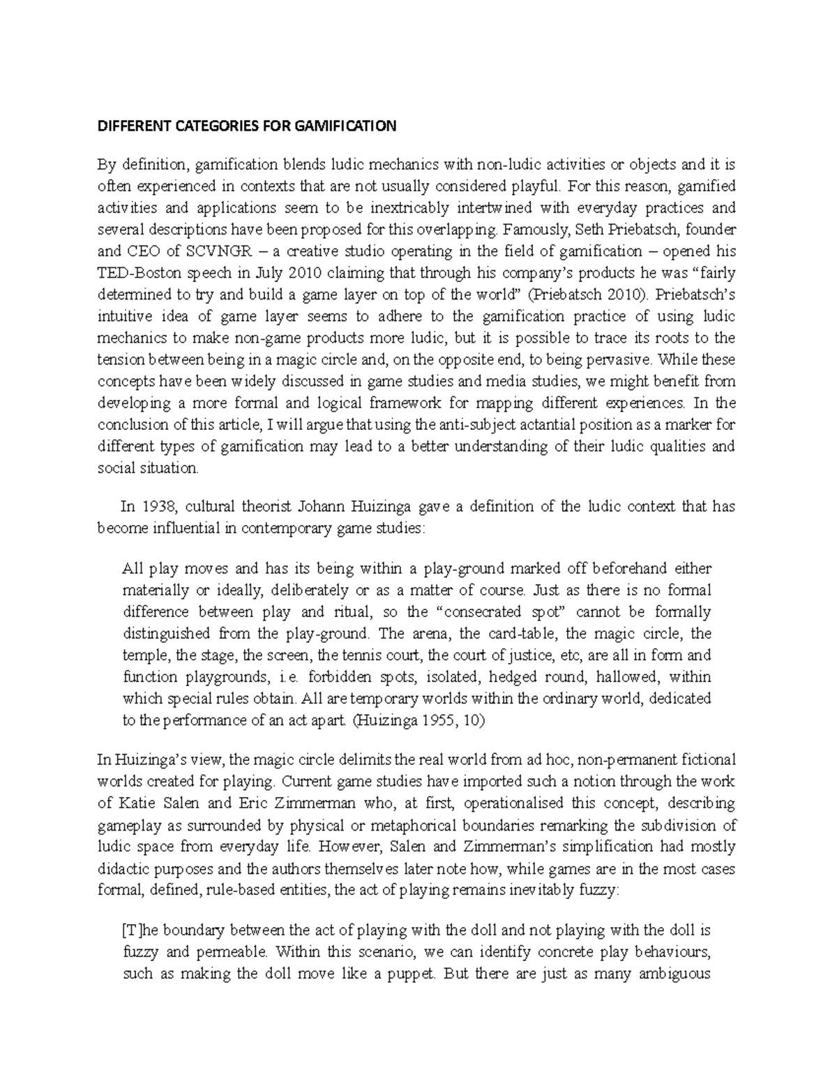 Different Categories FOR Gamification DIFFERENT CATEGORIES FOR