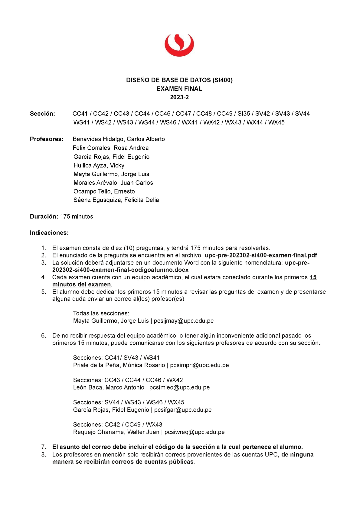 Examen Final Upc Pre 202302 Si400 DiseÑo De Base De Datos Si400 Examen Final 2023 Sección 6772