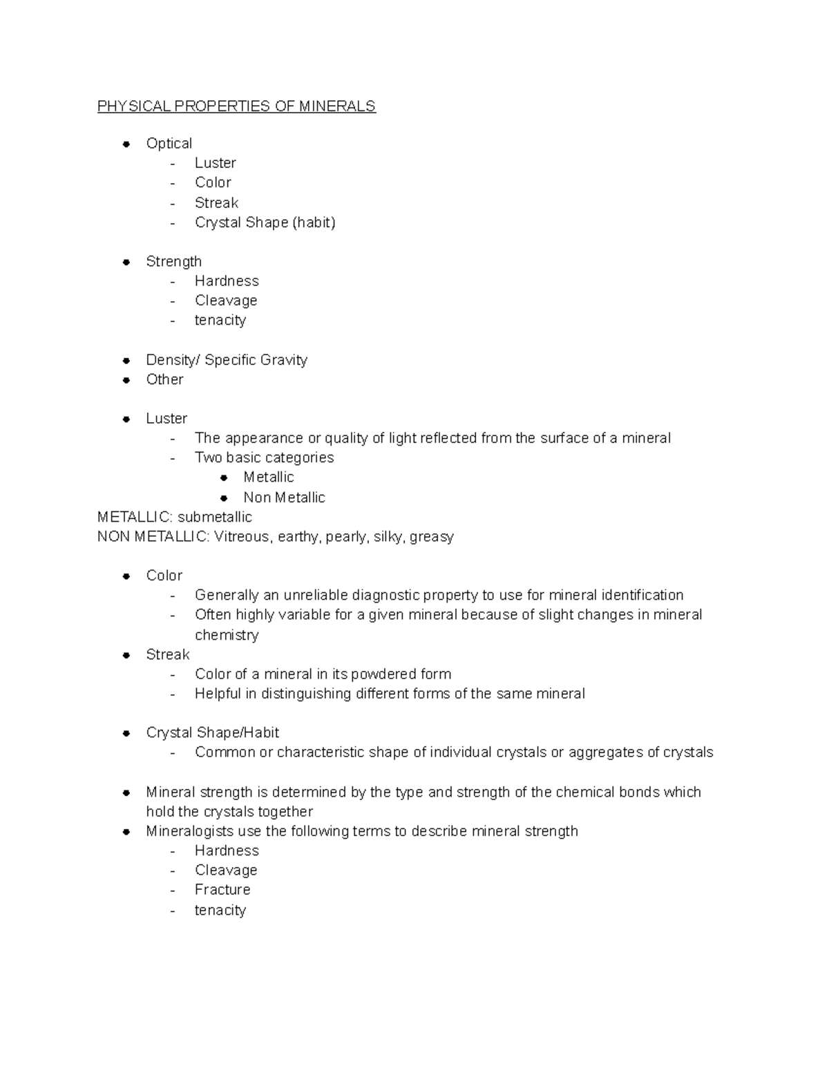 Chapter 3 Lecture Matter AND Minerals - PHYSICAL PROPERTIES OF MINERALS ...