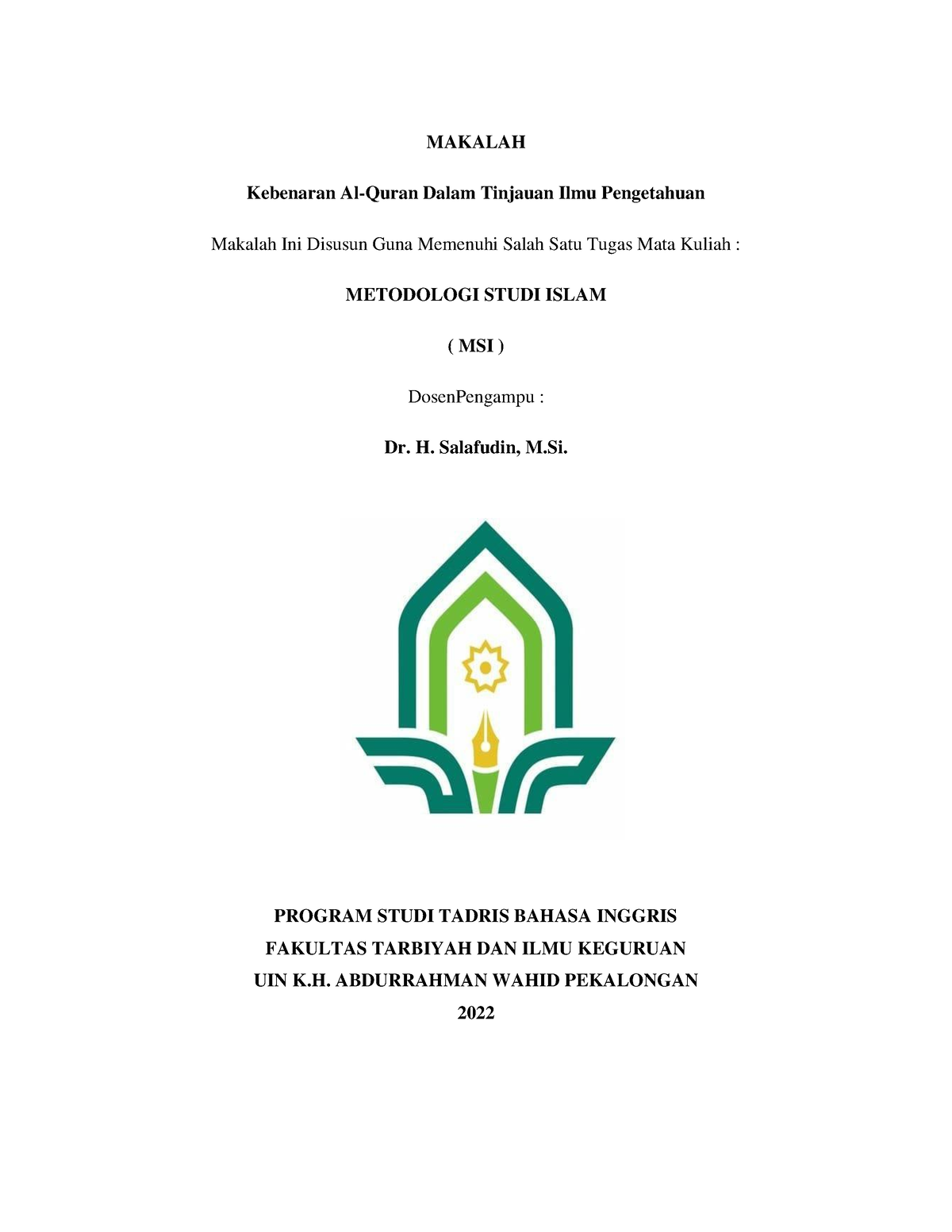 Kebenaran Al-Quran Dalam Tinjauan Ilmu Pengetahuan-msi - MAKALAH ...