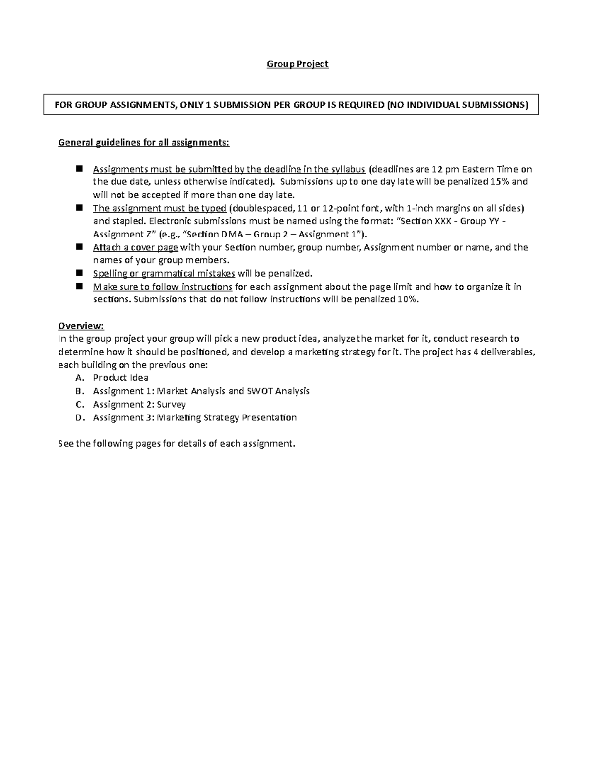 Mkt 3000 group project assignment 2 - Group Project General guidelines ...