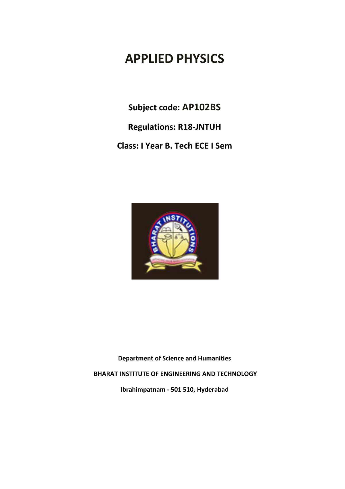 ECE-AP - Sdfghjkl - APPLIED PHYSICS Subject Code: AP102BS Regulations ...