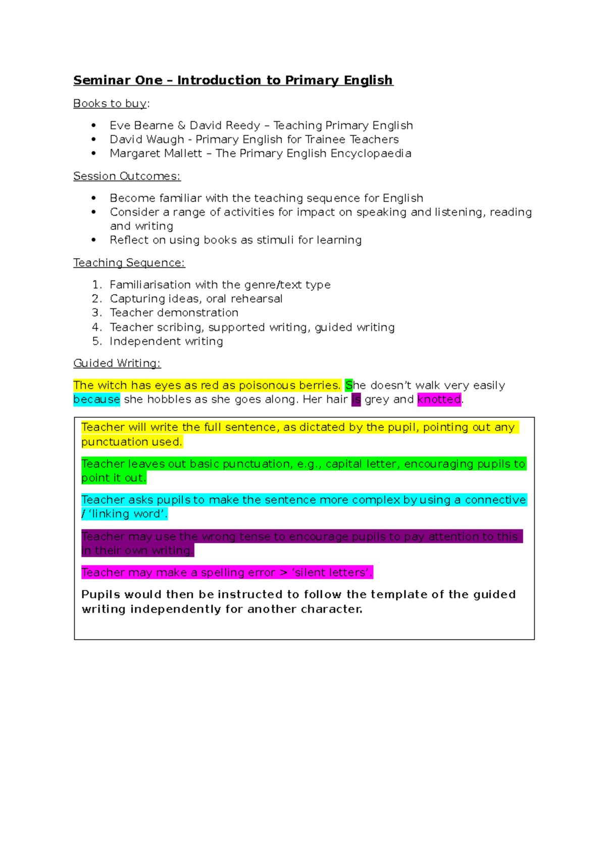 Seminar 1 - Intro to Primary English - Seminar One – Introduction to ...