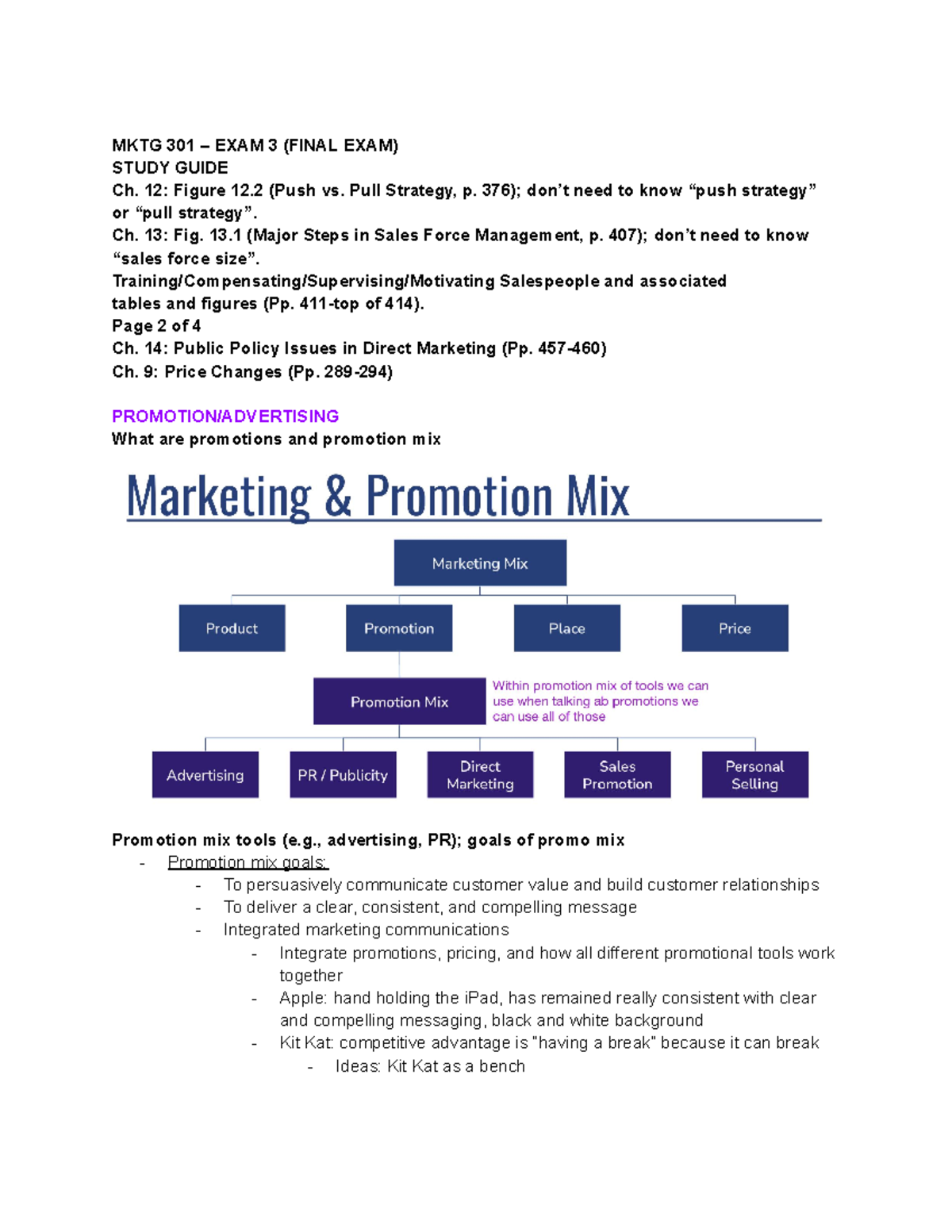 Marketing 301 final exam study guide - MKTG 301 – EXAM 3 (FINAL EXAM ...
