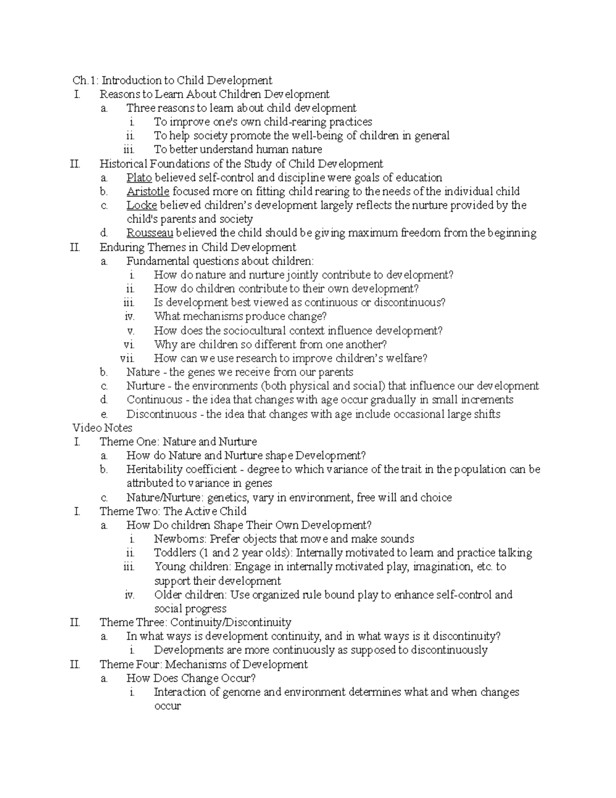 Chapter One Human Dev. Notes - Ch: Introduction to Child Development I ...