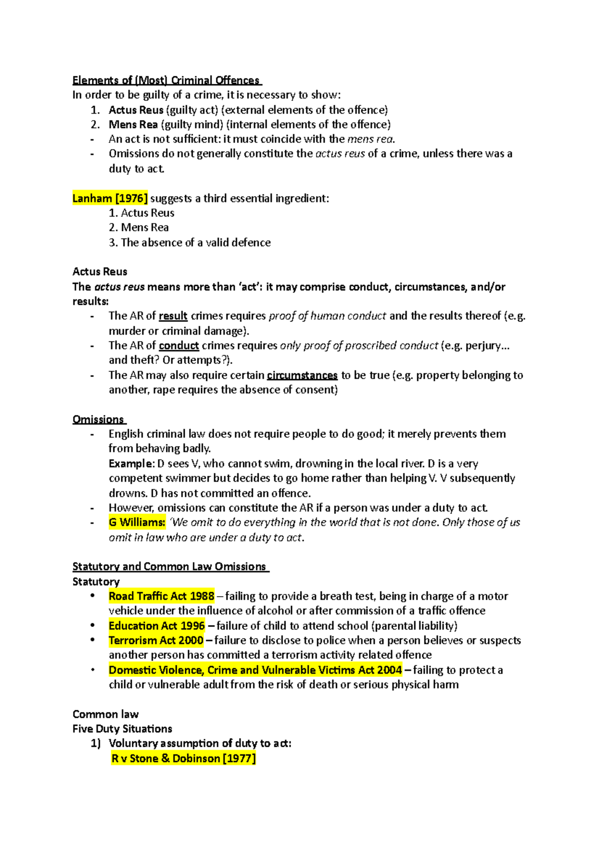 Elements of A Crime - Revision Notes Final - Elements of (Most ...