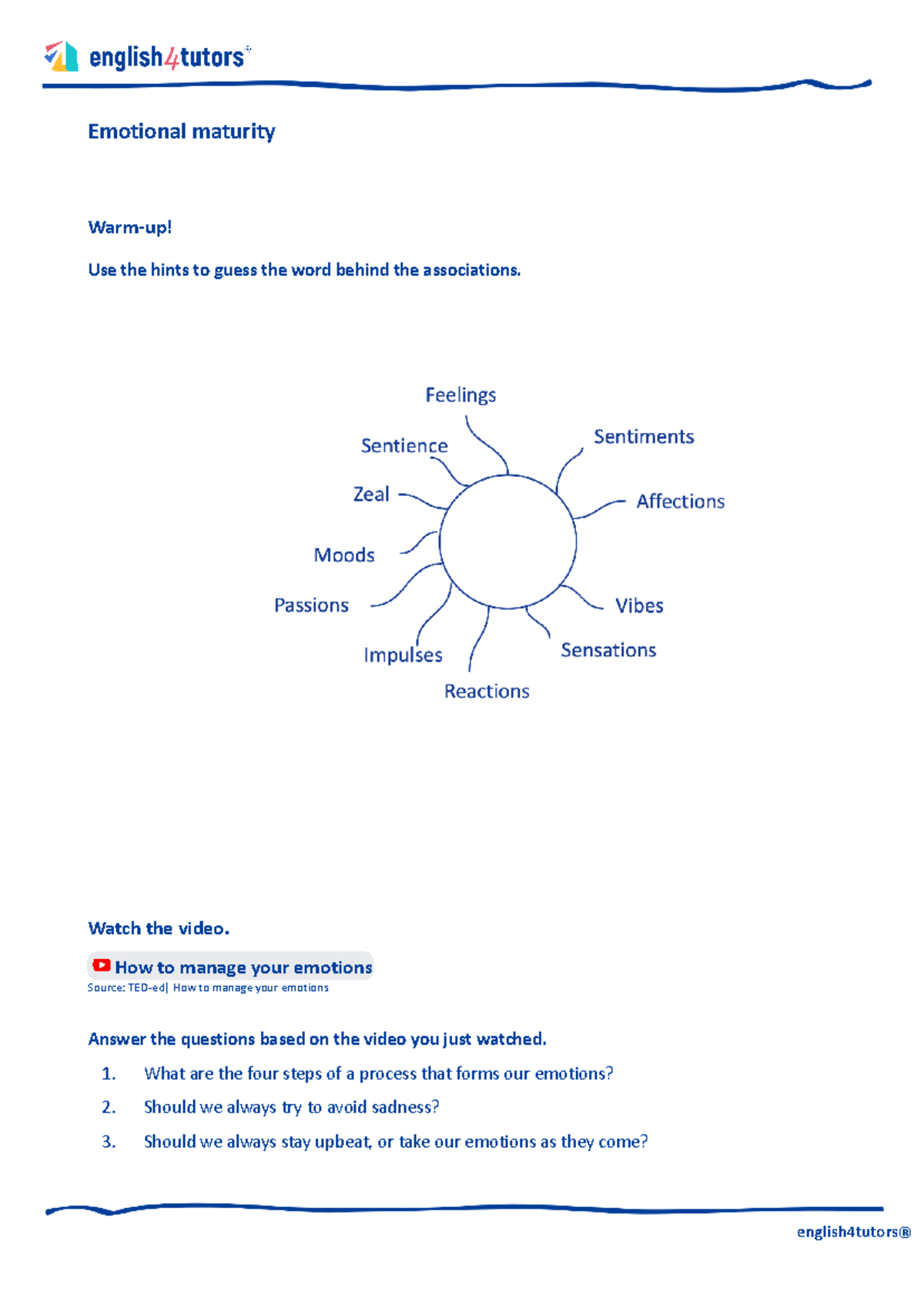 Emotional maturity student's copy - Emotional maturity Warm-up! Use the ...