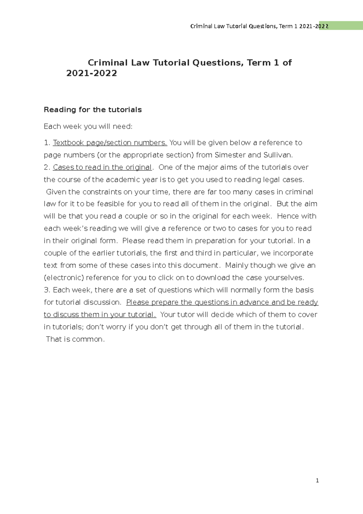 Criminal tutorial qq 2021-2022 - Criminal Law Tutorial Questions, Term ...