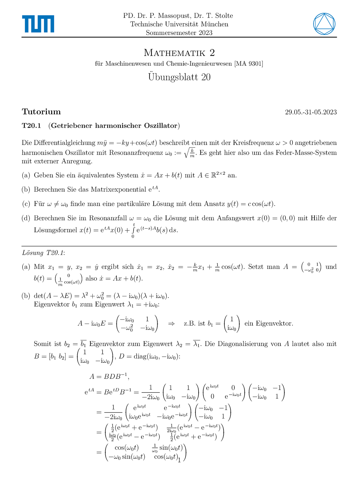 Bungsblatt L Sung Pd Dr P Massopust Dr T Stolte Technische