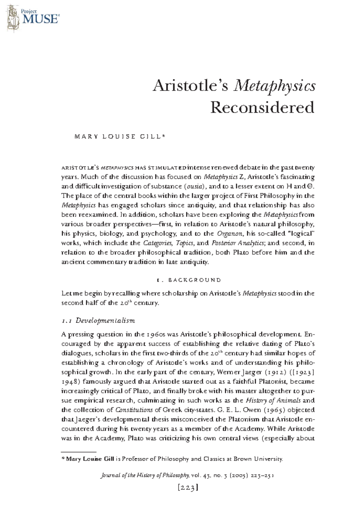 Aristotle's Metaphysics - A R I S T O T L E ’ S M E T A P H Y S I C S R ...