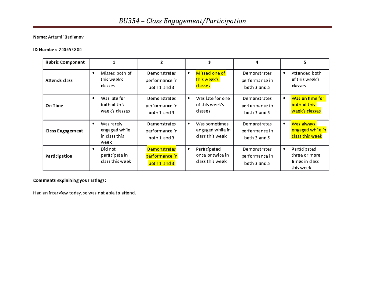 4-BU354 - Class Engagement-Participation Form - BU354 – Class ...