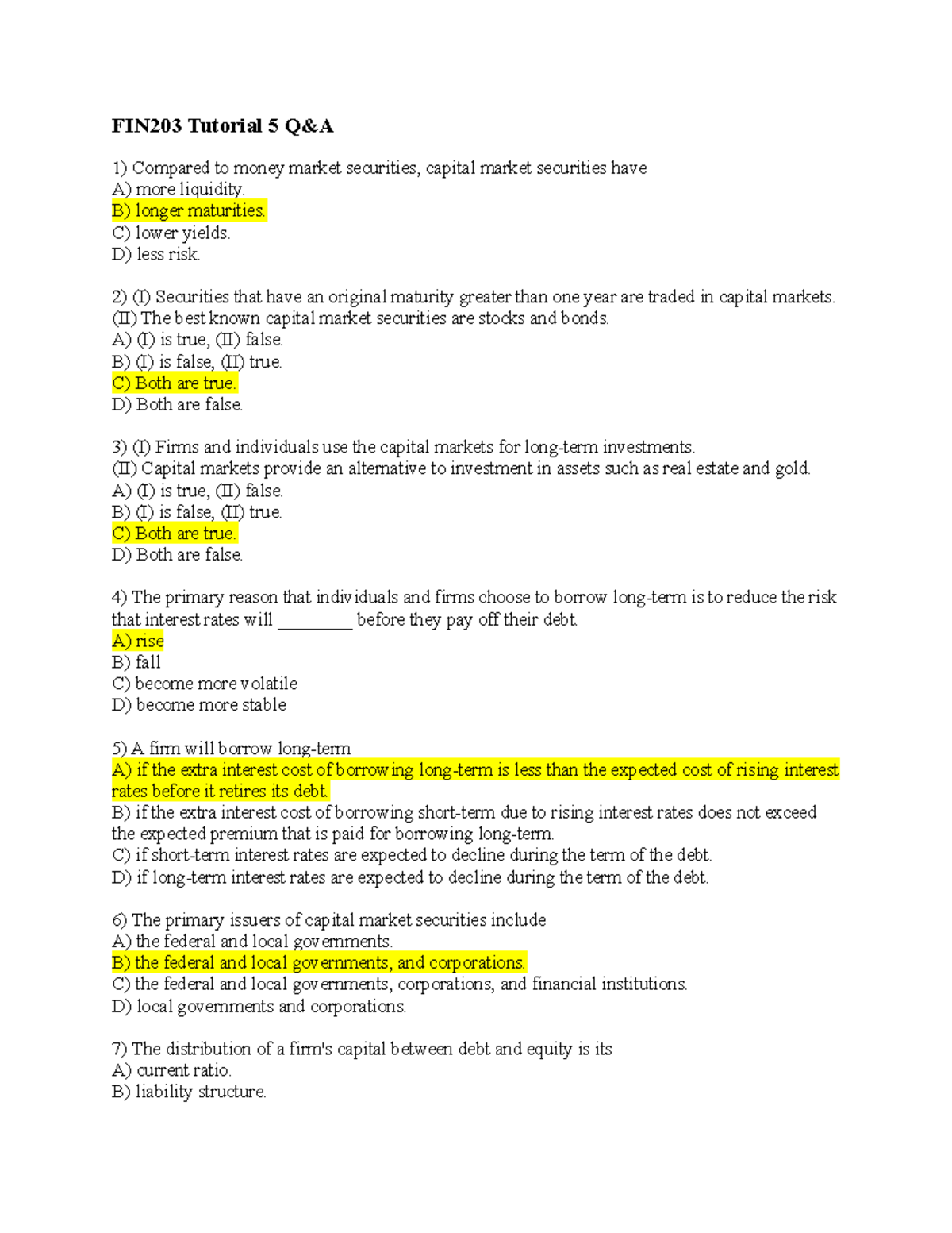 FIN203 Tutorial 5 Q - jiayou - FIN203 Tutorial 5 Q&A Compared to money ...