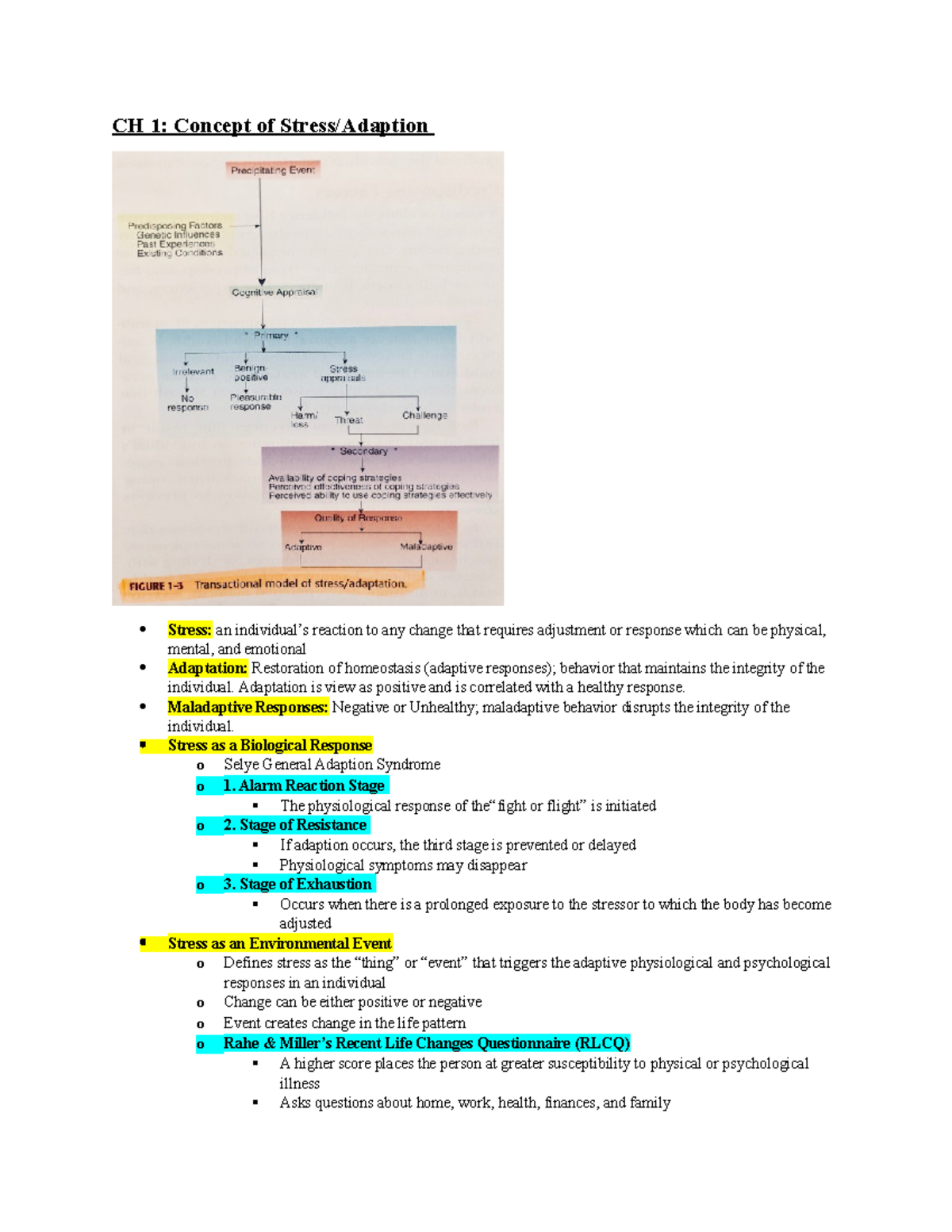 Exam 1 Study Guide - Lecture Notes Chapters 1, 2, 3, 5 - CH 1: Concept ...