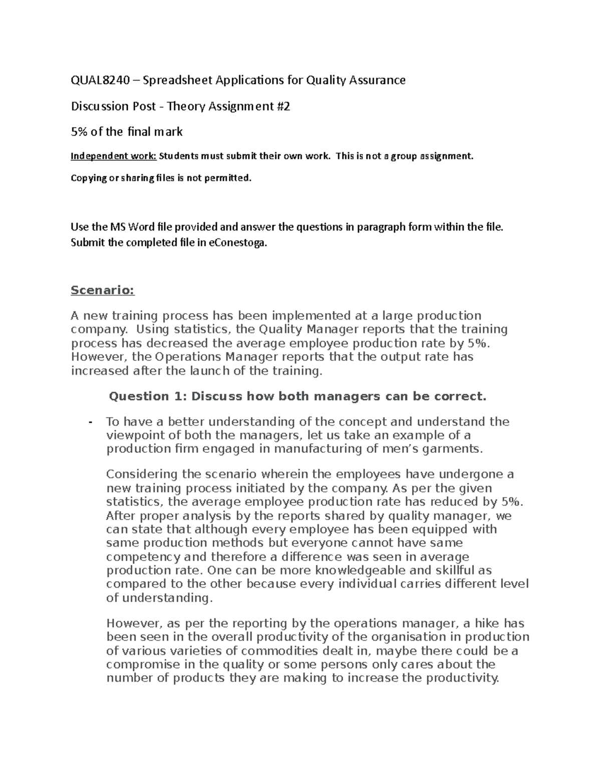 DP Theory Assignment 2 complete - QUAL8240 – Spreadsheet Applications ...