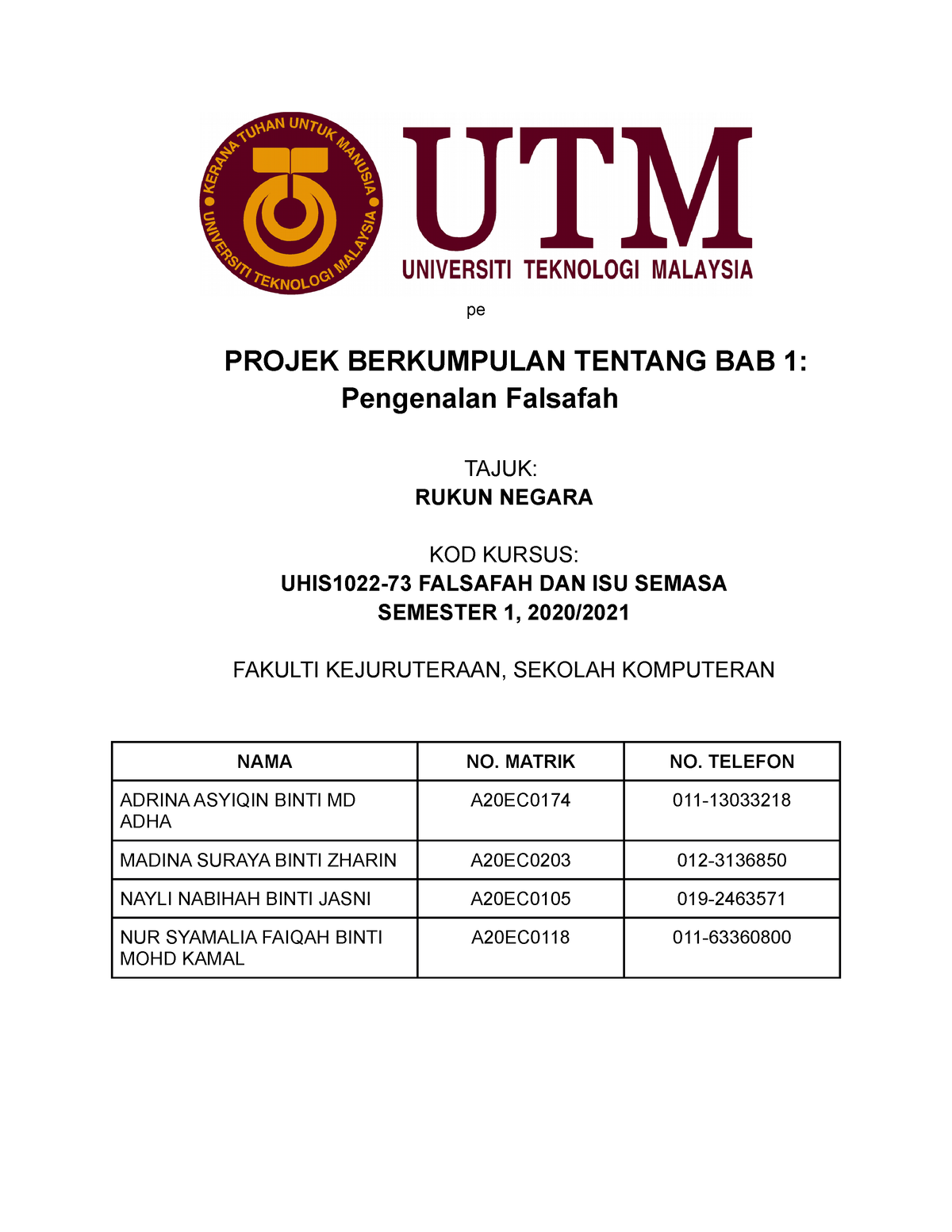 Rukun Negara Report - Pe PROJEK BERKUMPULAN TENTANG BAB 1: Pengenalan ...