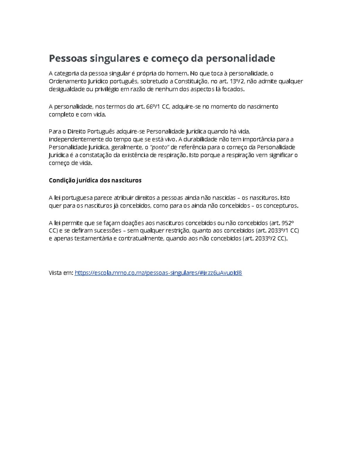 Pessoas singulares e começo da personalidade direito - Pessoas ...