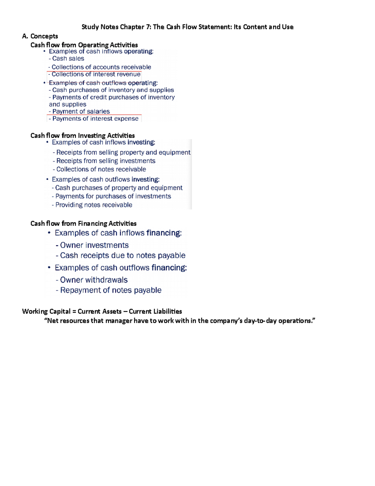Study Notes Chapter 7 - Concepts Cash flow from Operating Activities ...