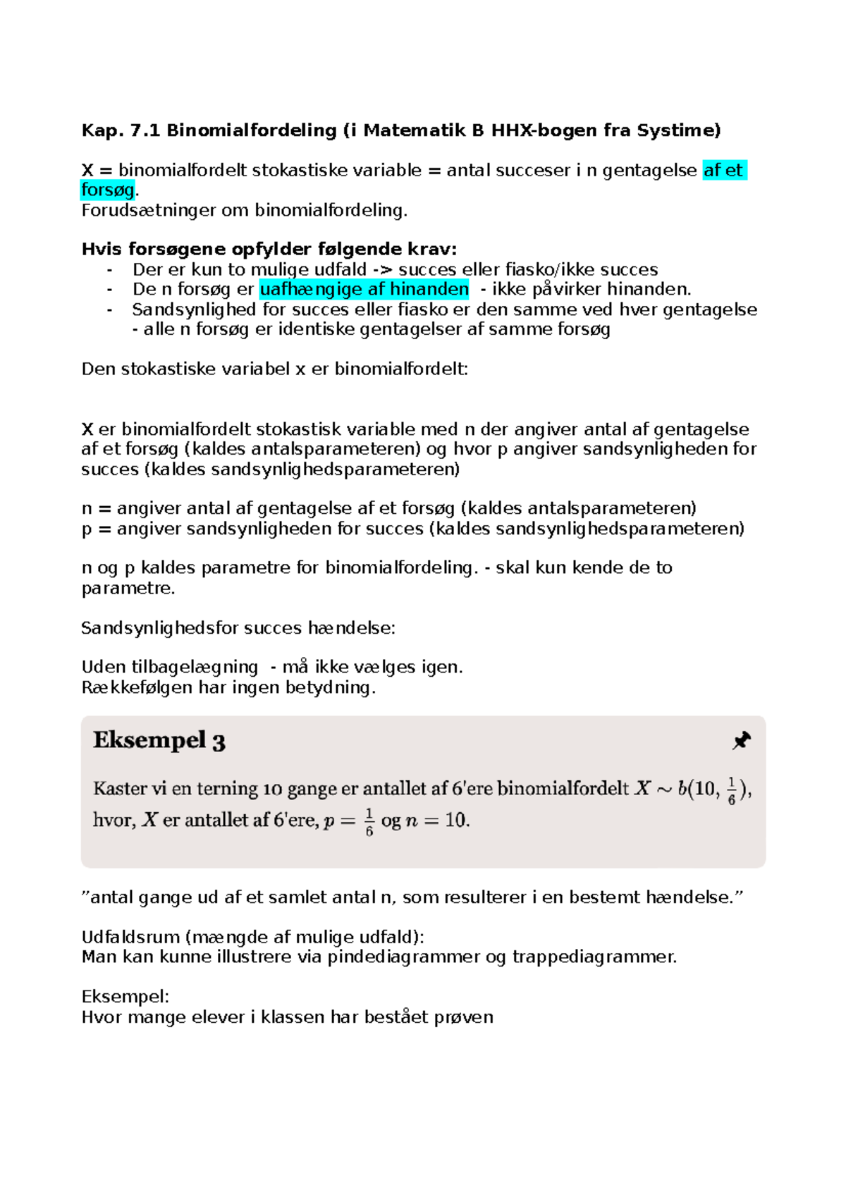 Kap. 7.1 Binomialfordeling (i Matematik B HHX-bogen Fra Systime) - Kap ...