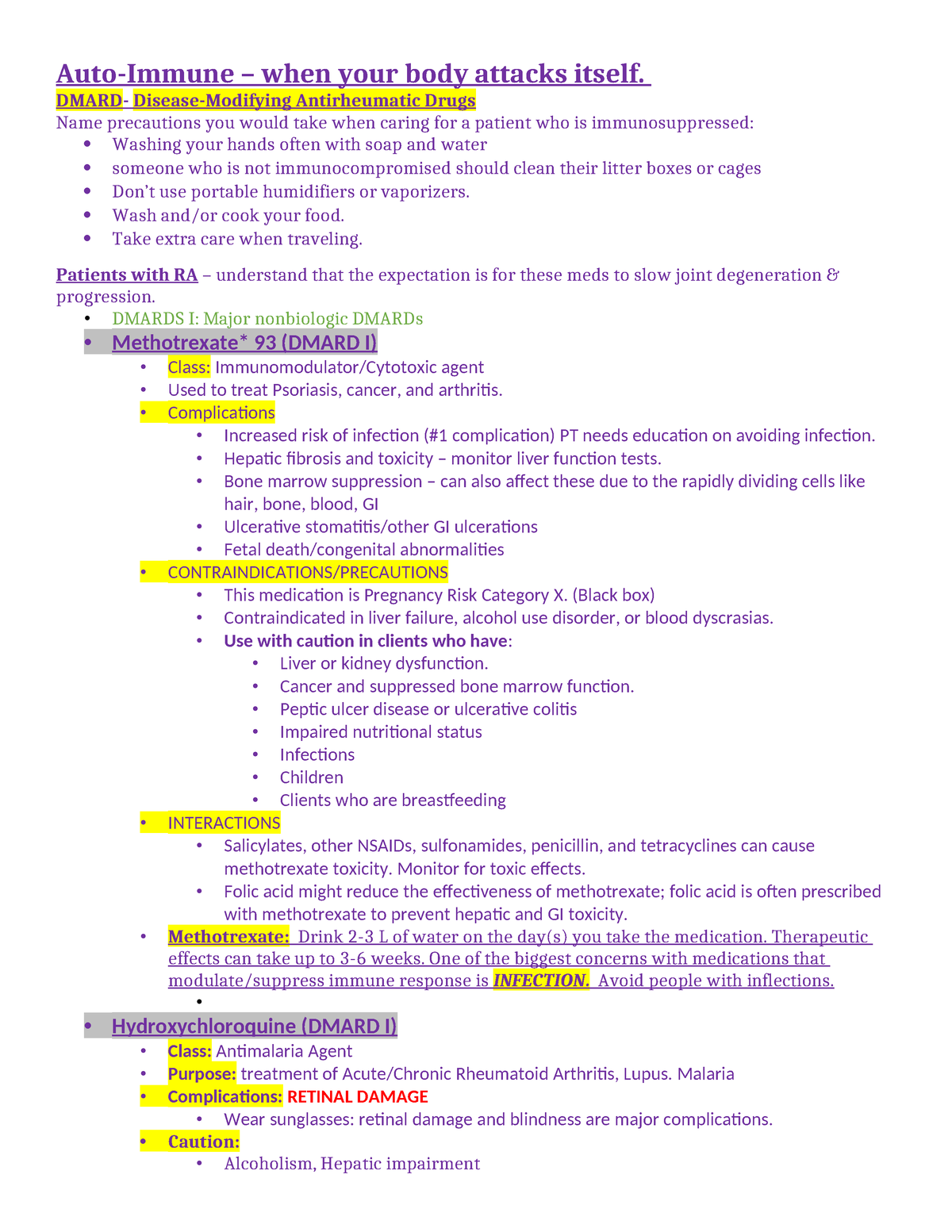 EXAM 1 Study Guide - Summary Pharmacology for Nurses - Auto-Immune ...