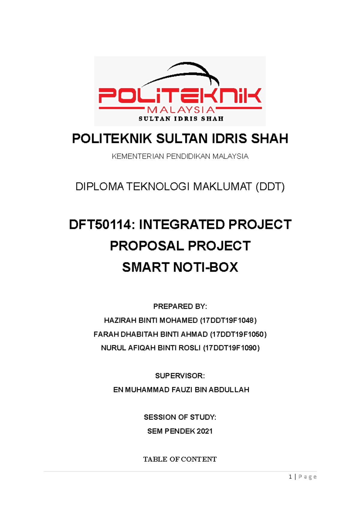 Proposal FYP Smart NOTIBOX 2 POLITEKNIK SULTAN IDRIS SHAH