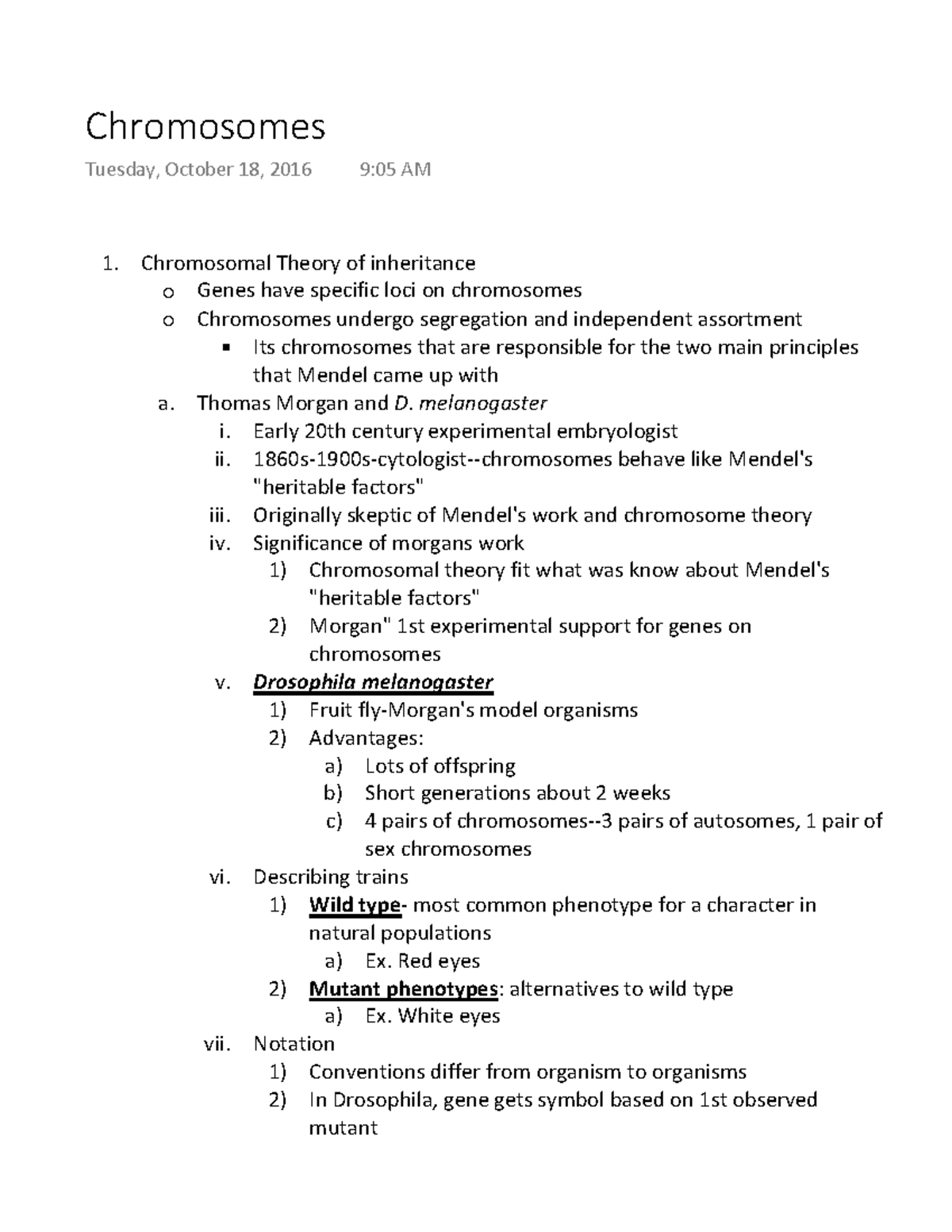 Chromosomes - Lecture notes 11 - Chromosomes Tuesday, October 18, 2016 ...