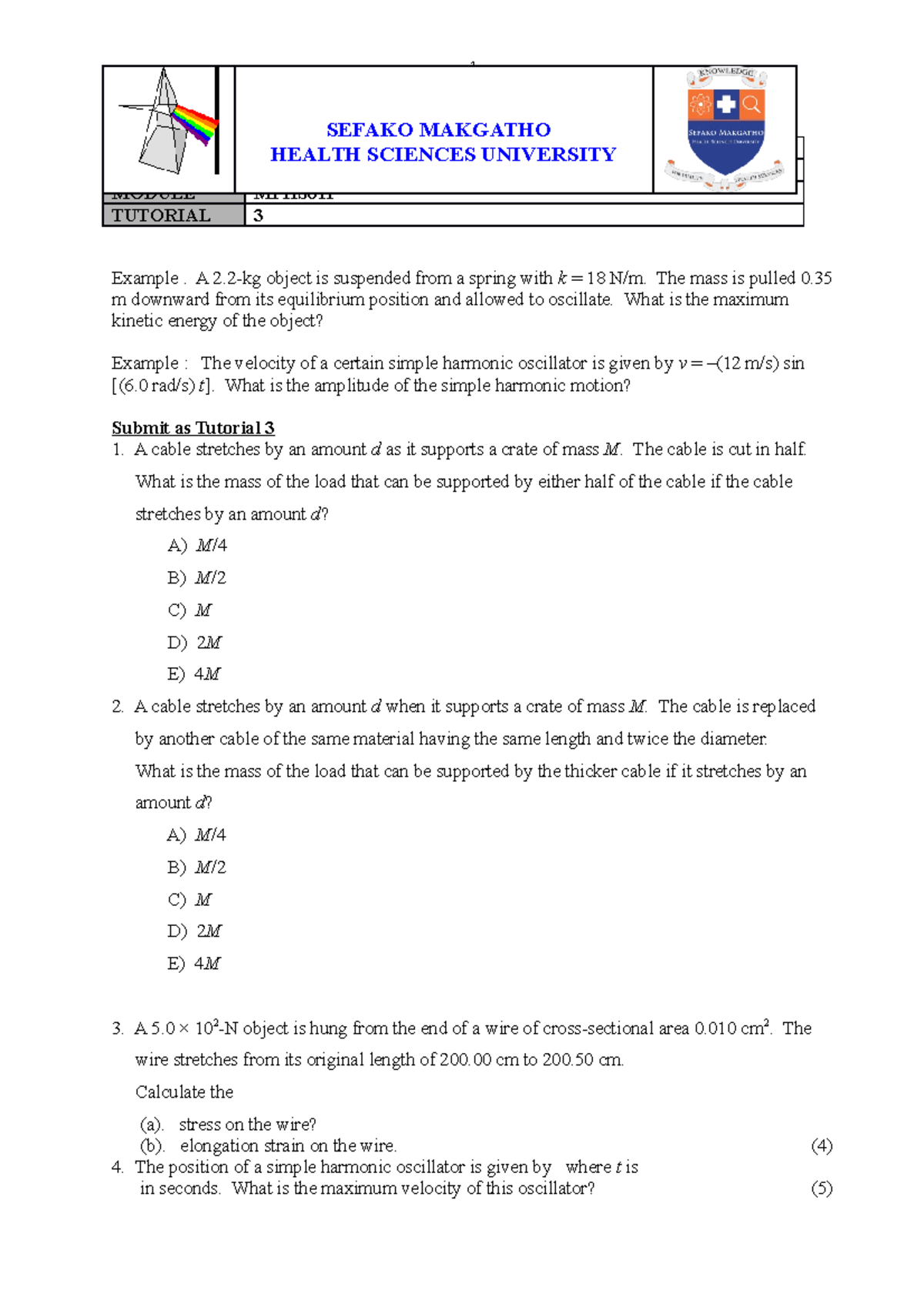 Physics Test Examplar - 1 COURSE BSc SUBJECT PHYSICS I MODULE MPHS ...