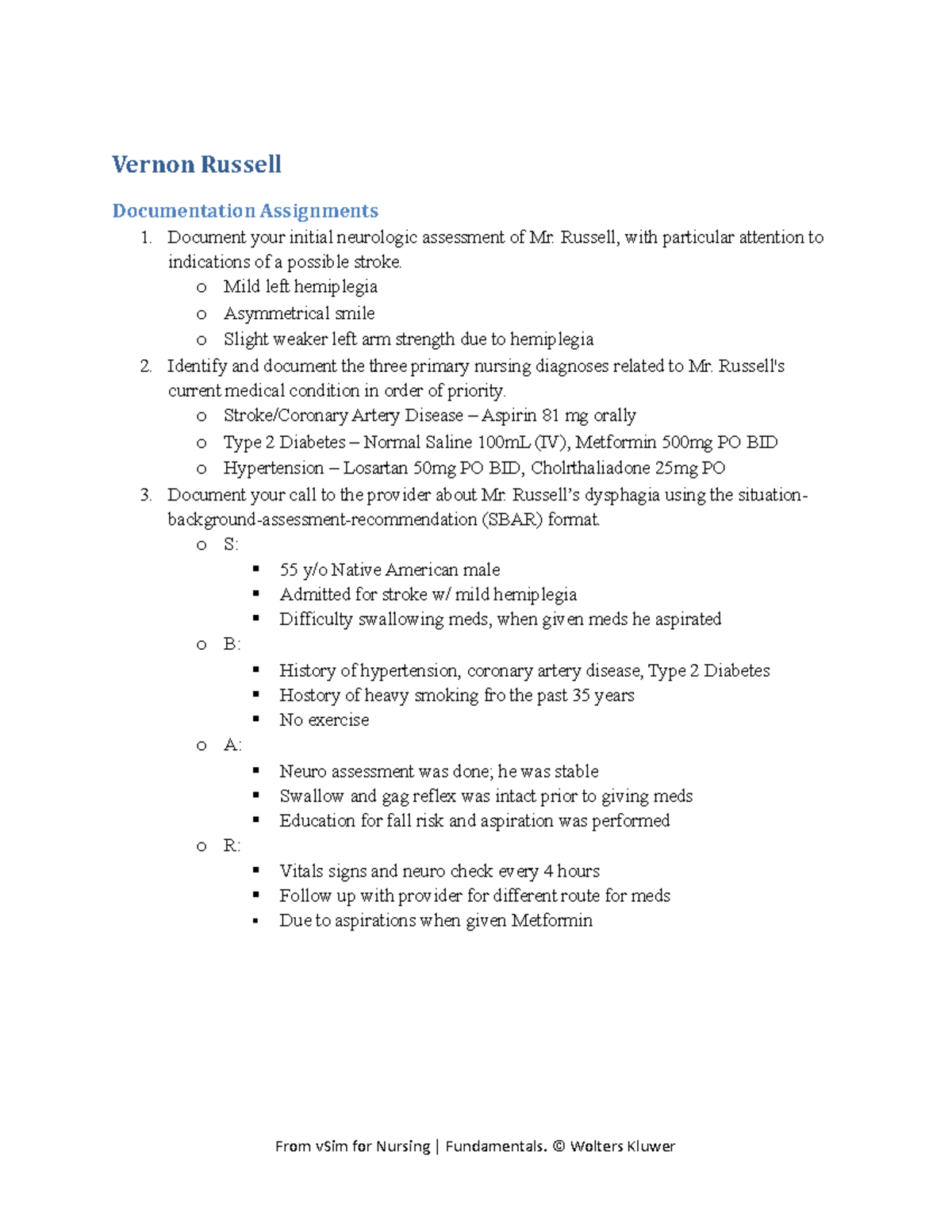 vernon russell vsim documentation assignment quizlet