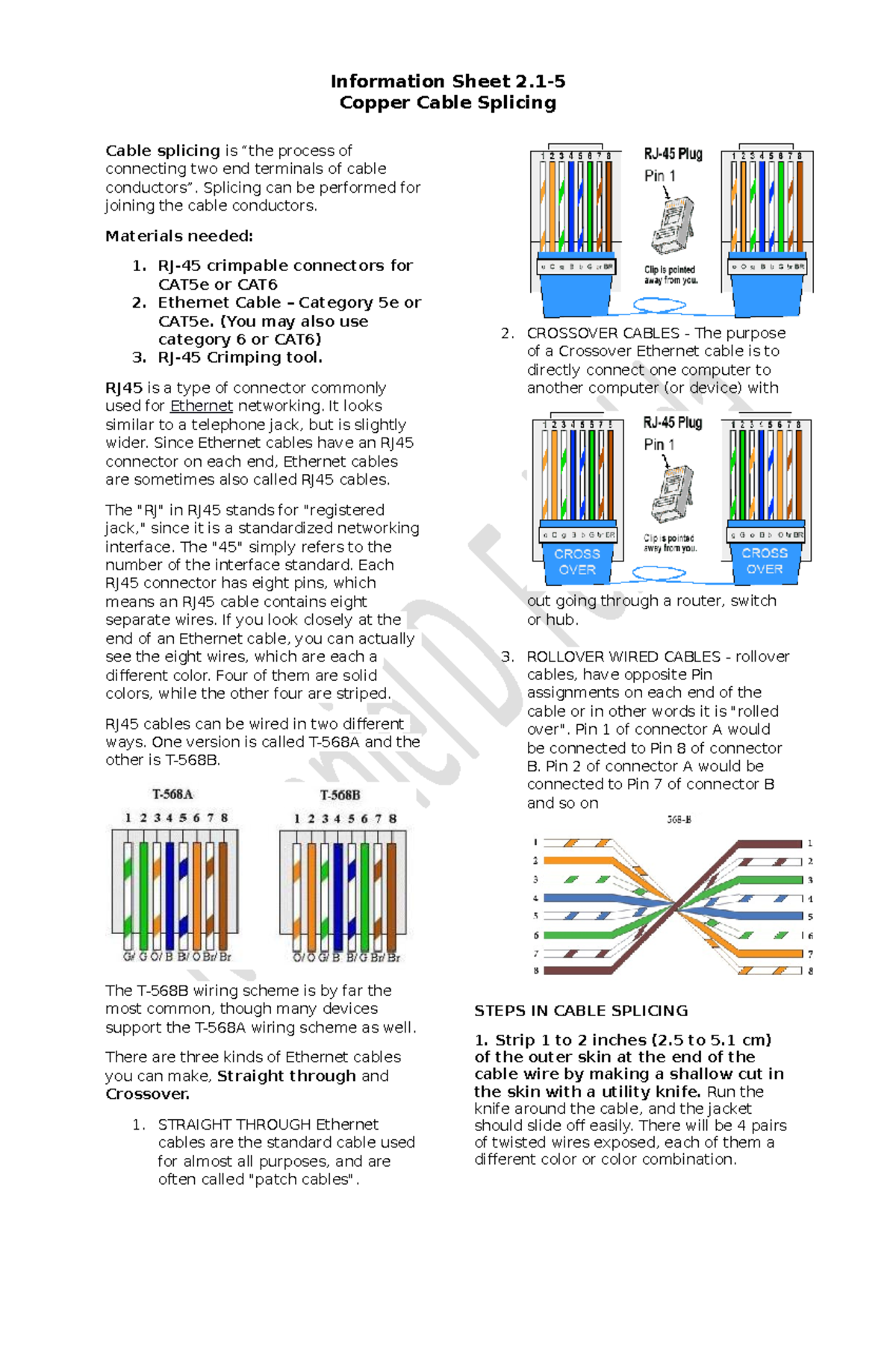 Information Sheet css Information Sheet 2 Copper Cable Splicing