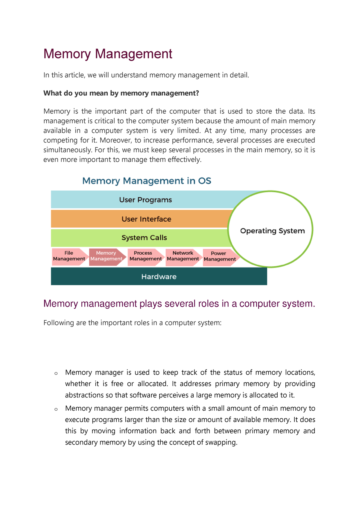 case study on memory management