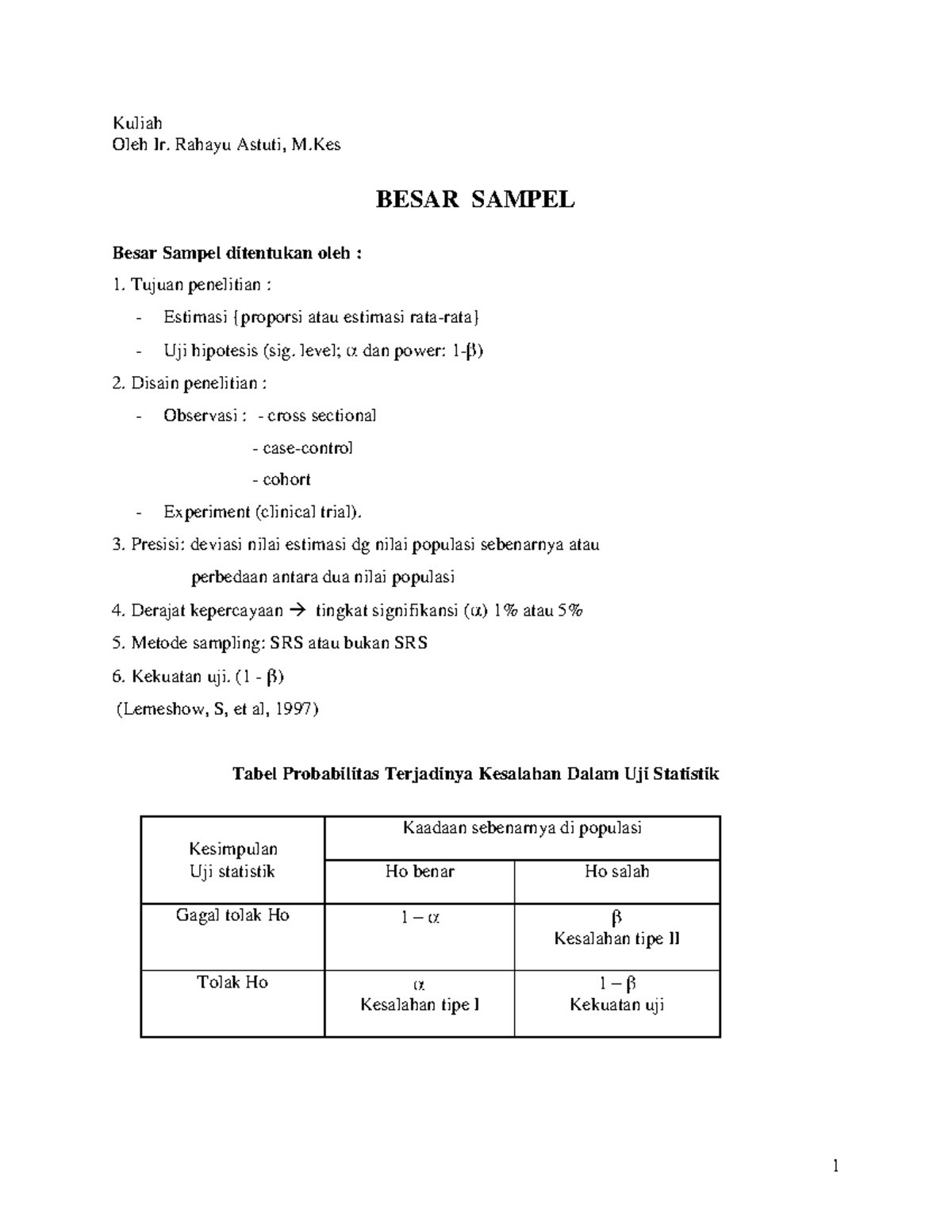 3 Besar Sampel Fk - Very Simple - Kuliah Oleh Ir. Rahayu Astuti, M ...