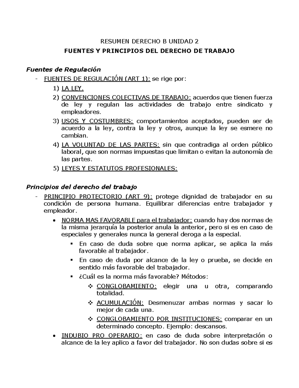 Resumen Parcial I - RESUMEN DERECHO B UNIDAD 2 FUENTES Y PRINCIPIOS DEL ...