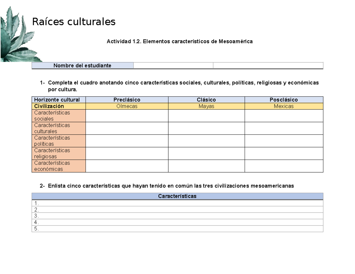 U1 act1 - Tarea de raíces culturales - Raíces culturales Actividad 1