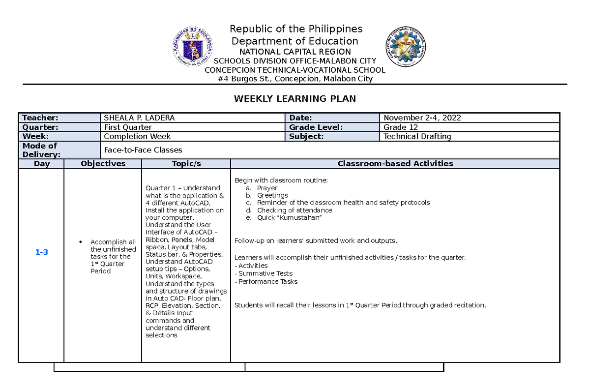 WEEK-10 - lesson plan - Republic of the Philippines Department of ...