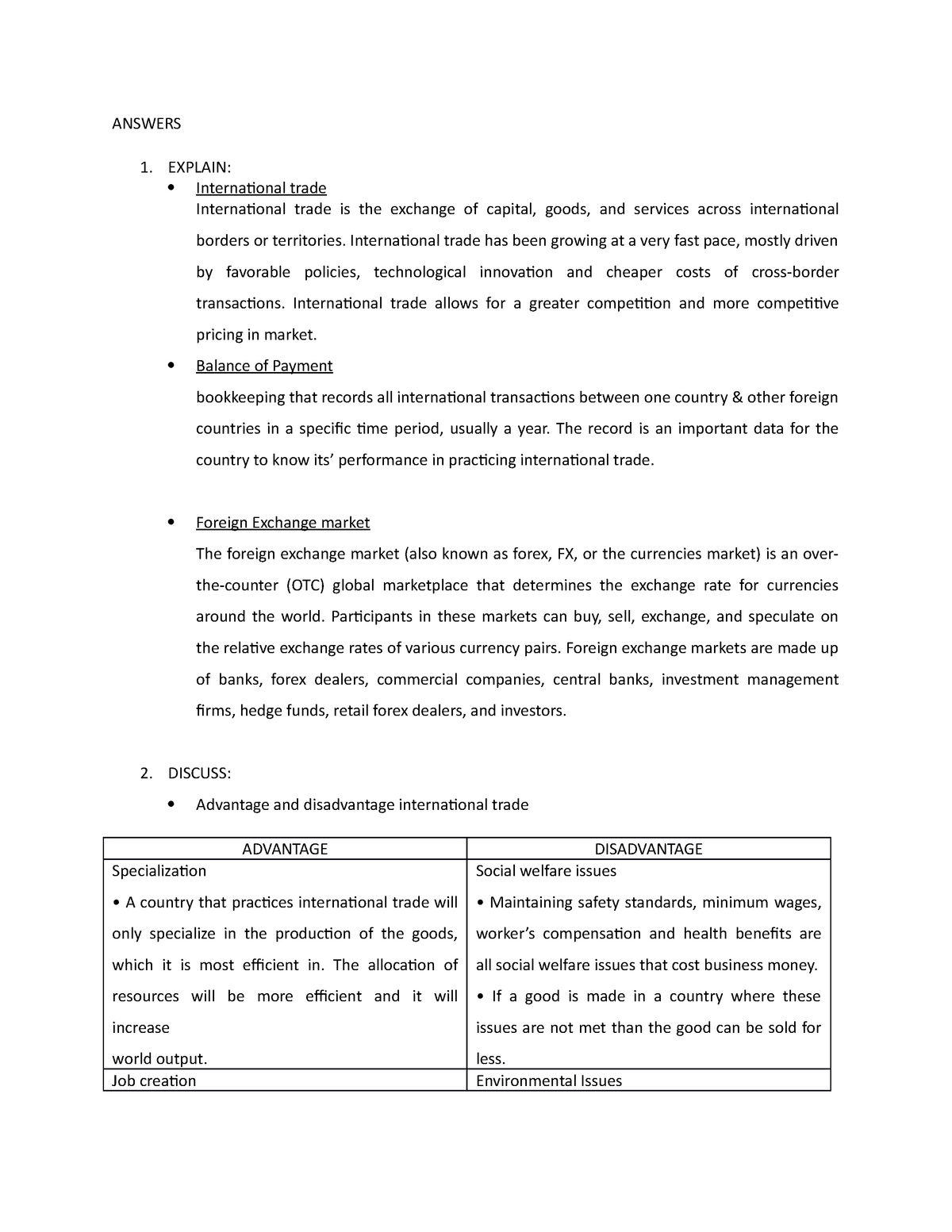 international trade topics for assignment