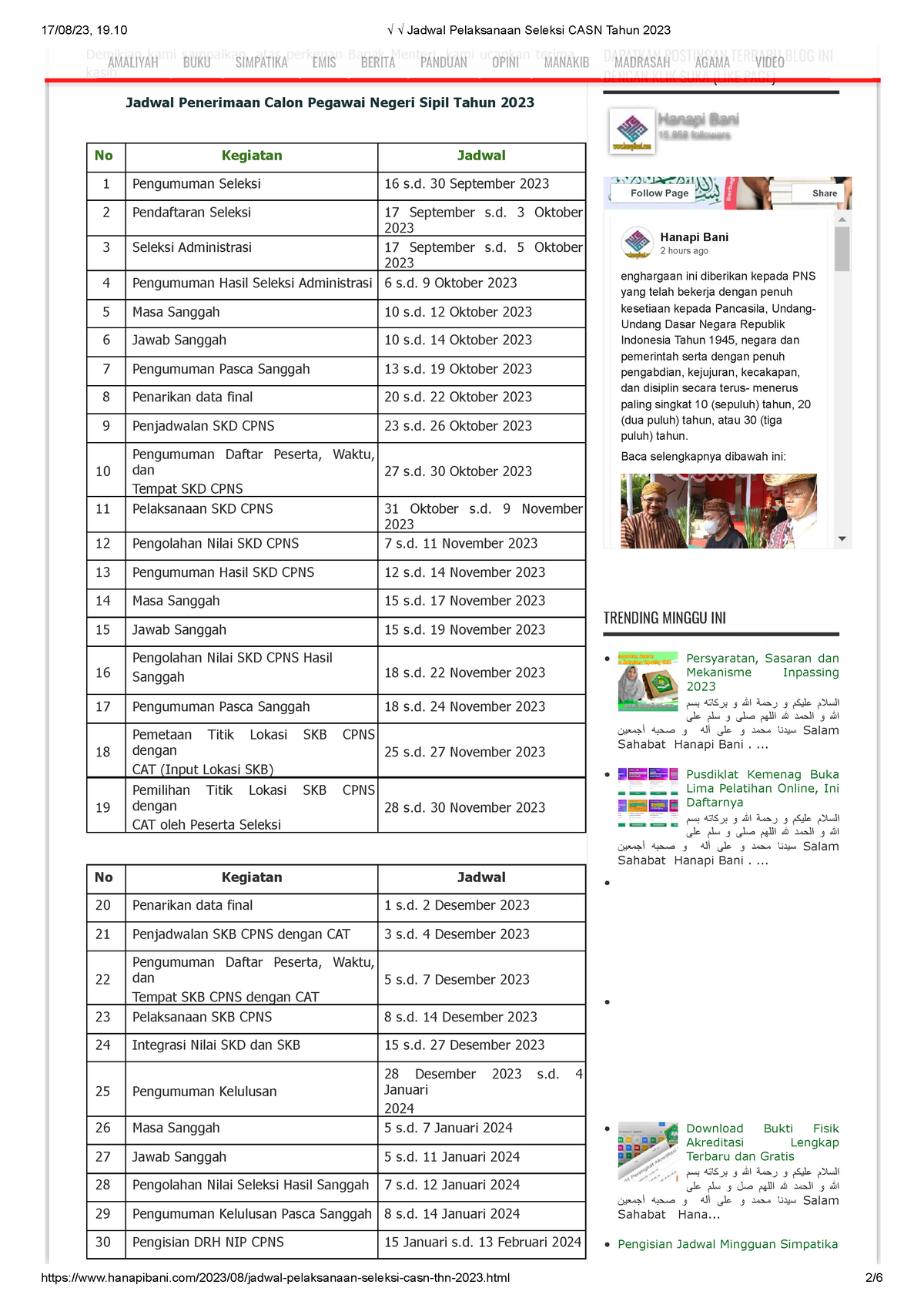 √ √ Jadwal Pelaksanaan Seleksi CASN Tahun 2023 - 17/08/23, 19 √ √ ...