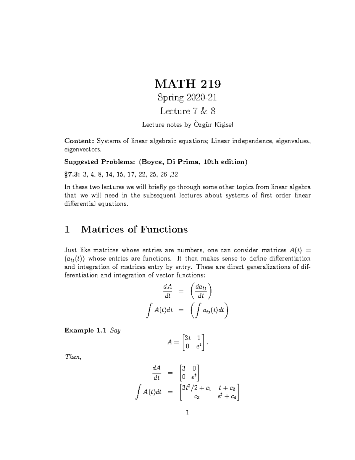 MATH219 Lecture 7 8 - MATH 219 Introduction To Differential Equations - MATH 219 Spring 2020 ...