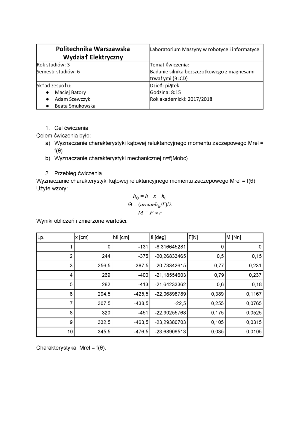 Masz WRob - Sprawozdanie BLDC - Politechnika Warszawska Wydzia ł ...
