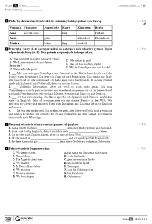 Test 1 standard gr b 2 - Sprawdzian z niemieckiego. - © Copyright by