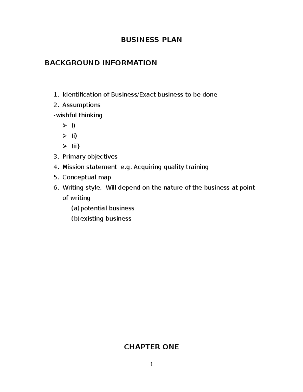 Business plan notes 2 - jhgfd - BUSINESS PLAN BACKGROUND INFORMATION ...