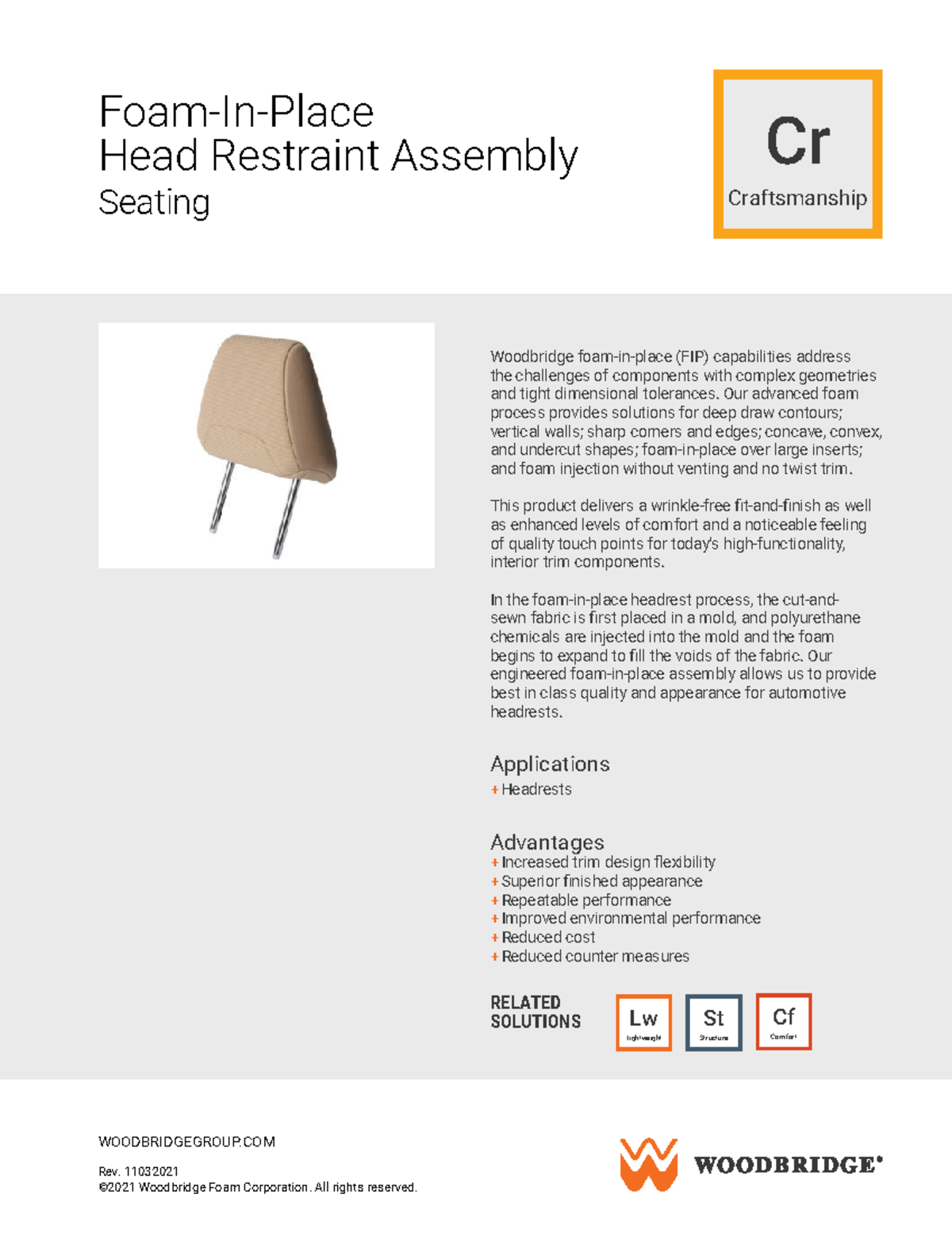 SeatingHead Restraint FoaminPlace Head Restraint Assembly