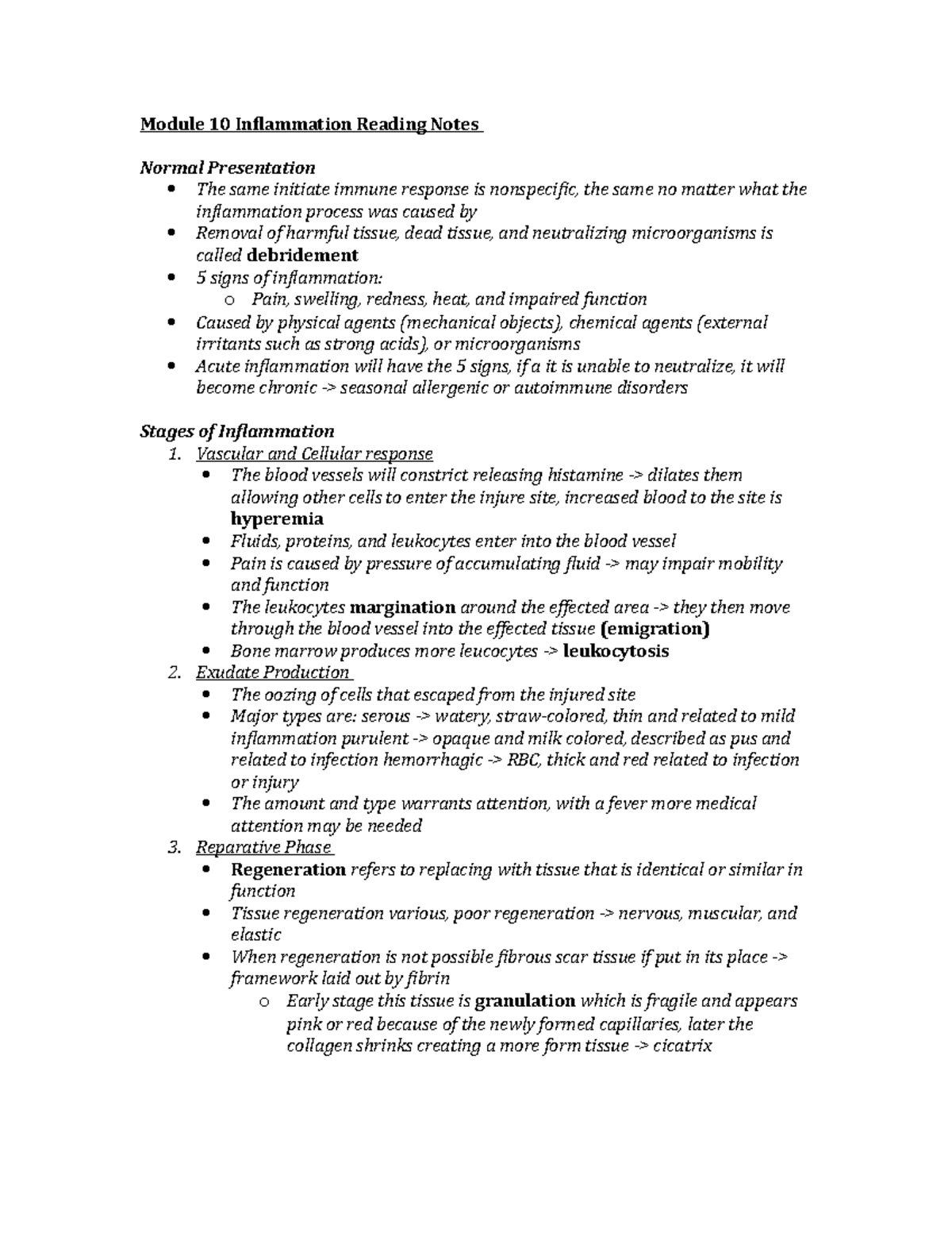 Module 10 Inflammation Reading Notes - Vascular and Cellular response ...