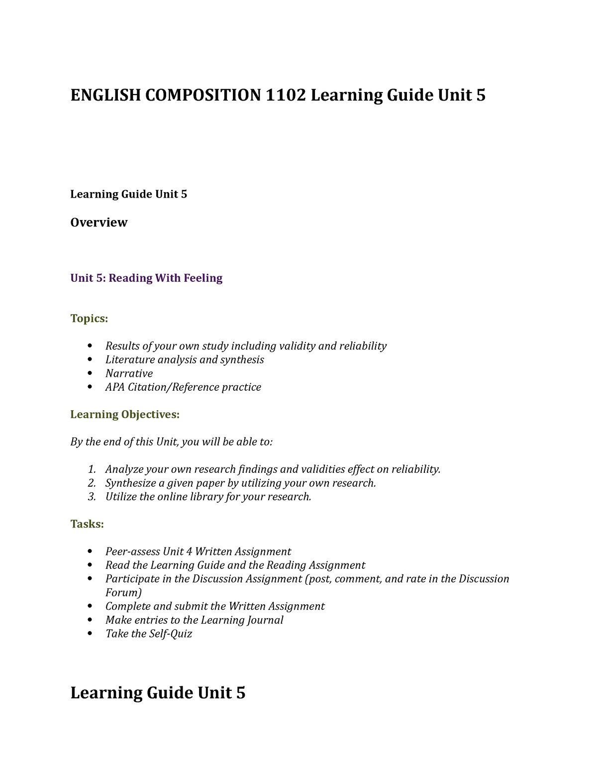 English Composition 1102 Learning Guide Unit 5 - ENGLISH COMPOSITION ...