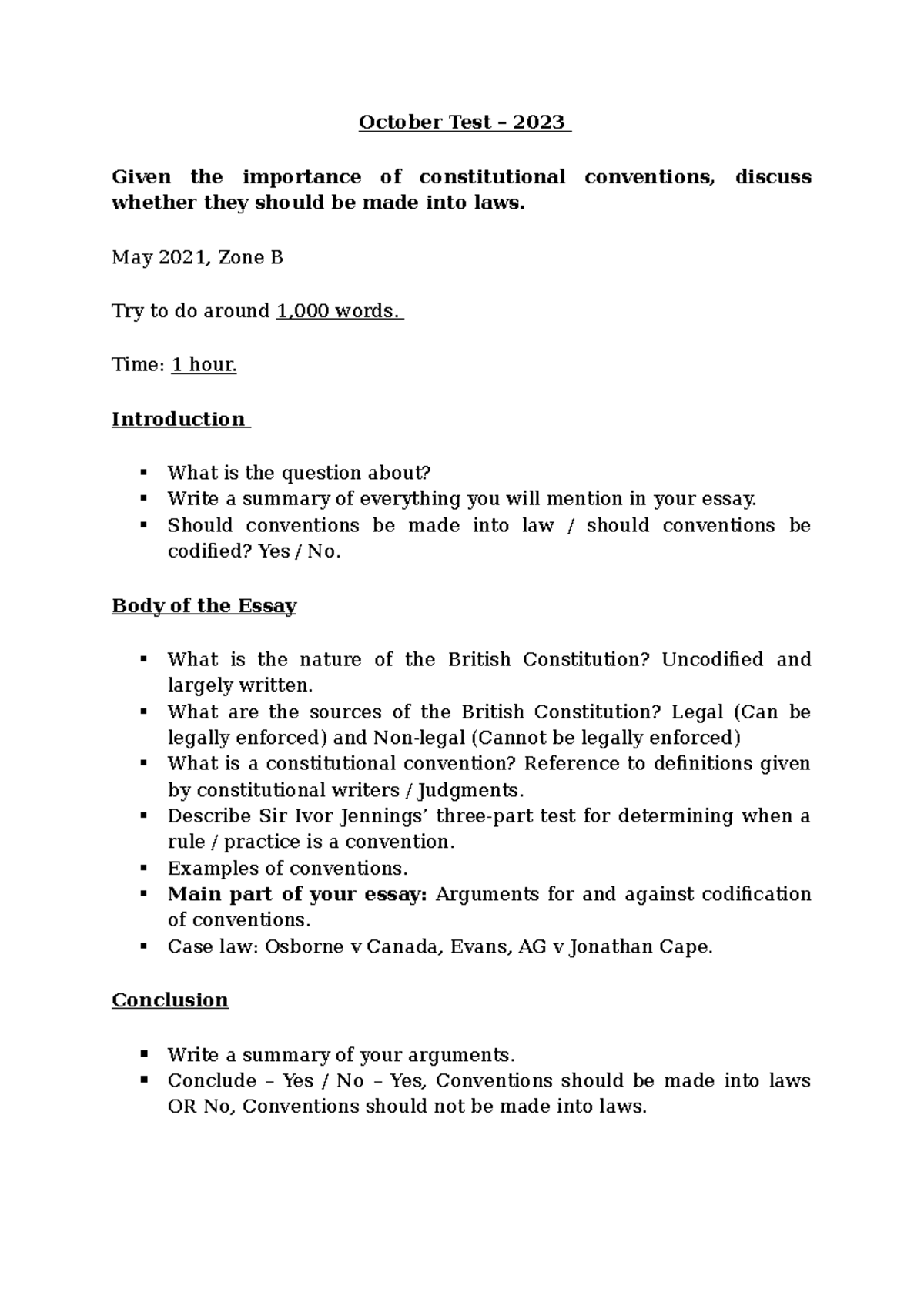 October Test 2023 (24 October 2023) - October Test – 2023 Given the ...