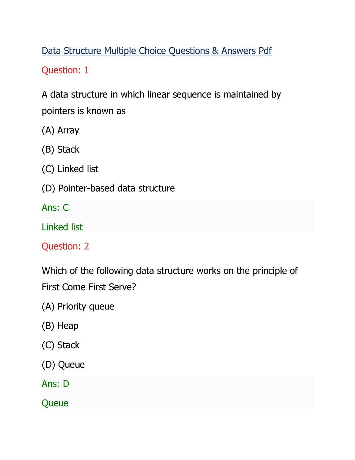 assignment questions on data structure