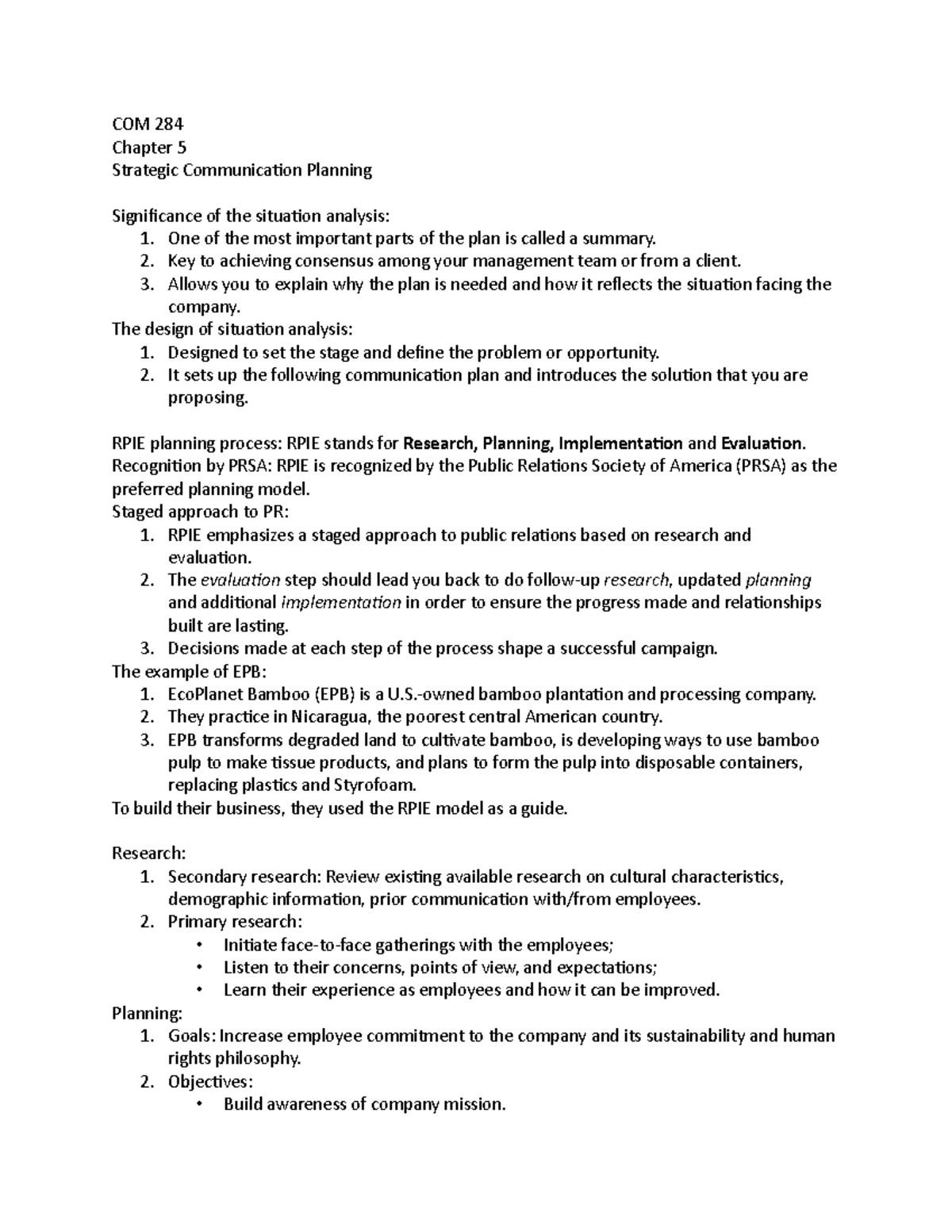 COM Chapter 5 - Strategic Communication Planning - COM 284 Chapter 5 ...