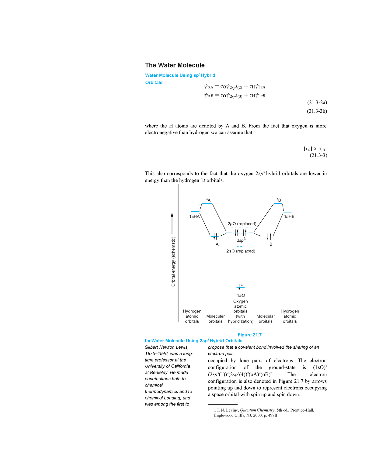 The Water Molecule The Water Molecule Water Molecule Using Sp 3 Hybrid Orbitals 21 2a 21 6186