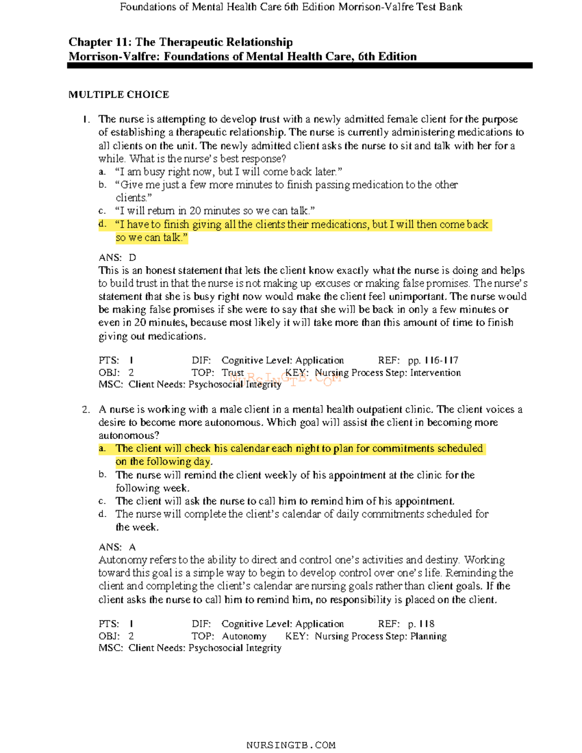 11 - Study Material - NURSINGTB Chapter 11: The Therapeutic ...