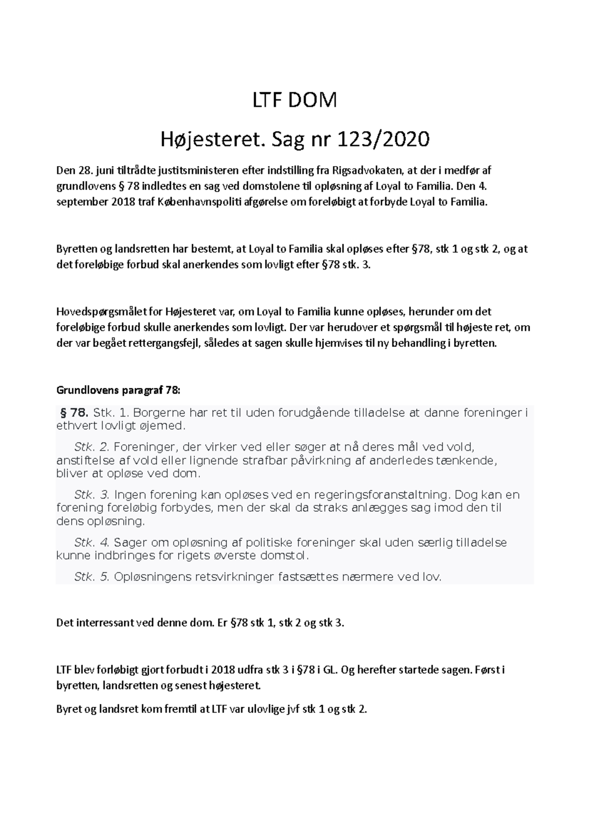 LTF DOM Lektier til 4. lektion - LTF DOM Højesteret. Sag nr 123/ Den 28 ...