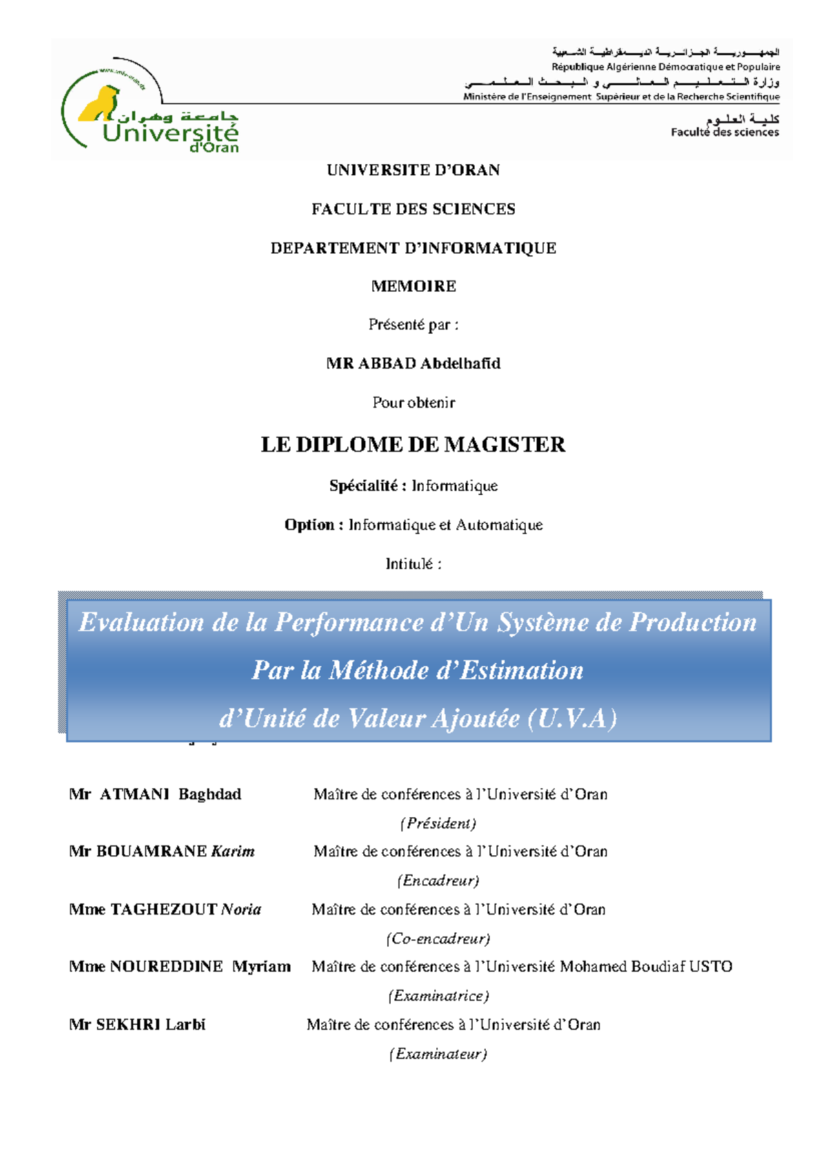TH3305 NICE COURSE UNIVERSITE D ORAN FACULTE DES SCIENCES 